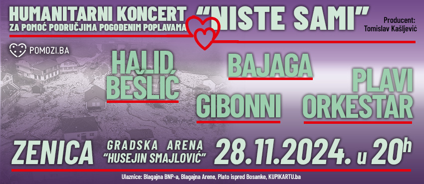 Humanitarni koncert “Niste sami” okupalja najveće zvijezde: Halida Bešlića, Gibonnija, Bajagu i Plavi orkestar