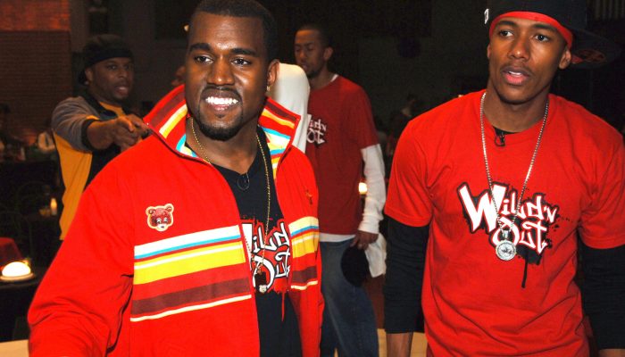 Kanye West and Nick Cannon on the set of Wild N Out (Photo by Jeff Kravitz/FilmMagic, Inc)