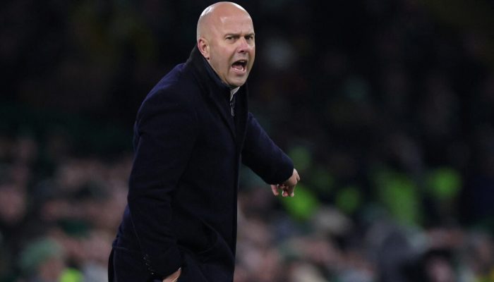 FILE PHOTO: Soccer Football - Champions League - Group E - Celtic v Feyenoord - Celtic Park, Glasgow, Scotland, Britain - December 13, 2023 Feyenoord coach Arne Slot reacts REUTERS/Russell Cheyne/File Photo