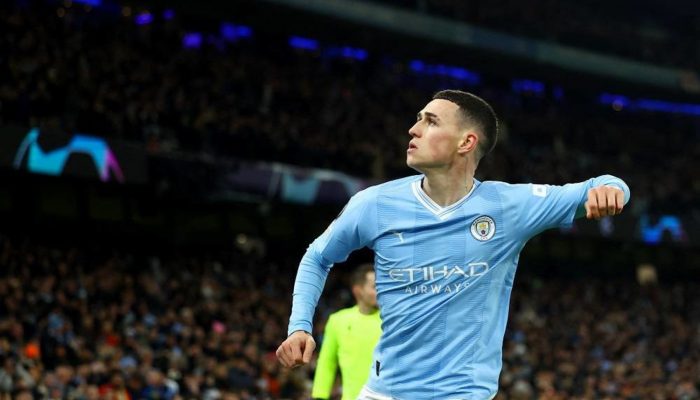 Soccer Football - Champions League - Group G - Manchester City v RB Leipzig - Etihad Stadium, Manchester, Britain - November 28, 2023 Manchester City's Phil Foden celebrates scoring their second goal REUTERS/Molly Darlington