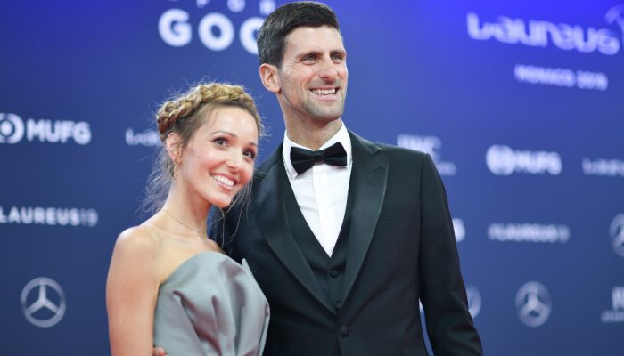 RNE4PT Monaco, Monaco. 18th Feb, 2019. Novak Djokovic (r) with girlfriend Jelena Ristic (l). GES/Sports General/Laureus World Sports Awards 2019, 18.02.2019 Sports: Laureus World Sports Awards 2019, February 18, 2019 | usage worldwide Credit: dpa picture alliance/Alamy Live News Credit: dpa picture alliance/Alamy Live News