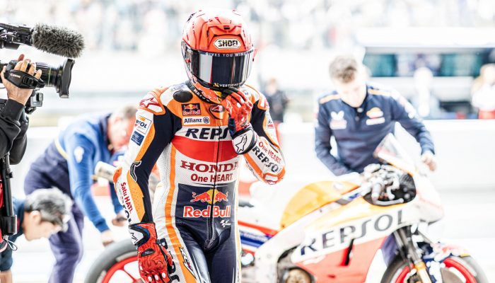 Marc Marquez of Spain walks into the pit box during the MotoGP Shark Grand Prix de France at Le Mans, France on May 13, 2023. // Dean Treml / Red Bull Content Pool // SI202305230864 // Usage for editorial use only //