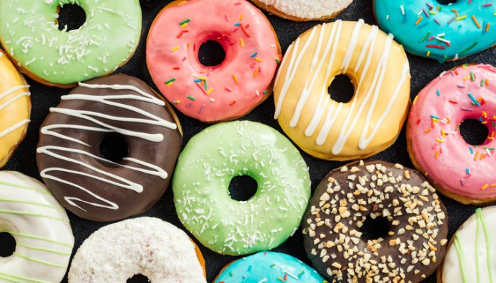 Donuts,Pattern.,Top,View,Of,Assorted,Glazed,Donuts.,Colorful,Donuts