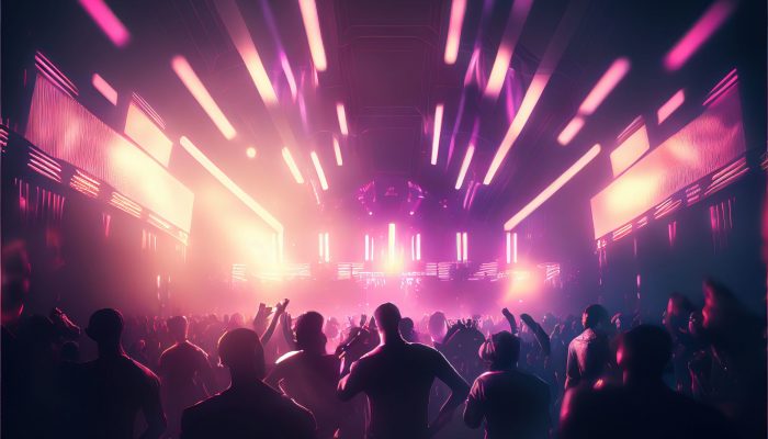 Party people enjoy concert by dancing in nightclub party Created with Generative AI technology.