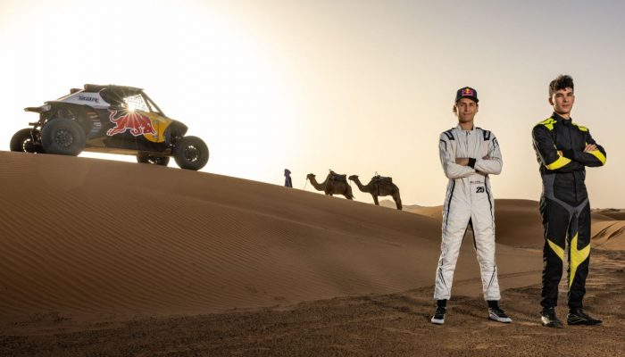 America’s Corbin Leaverton and Portugal’s Gonçalo Guerreiro from Red Bull Off-Road Junior Team, which will participate in Rally Dakar 2025, pose for a portrait in Morocco on September 28, 2024. // Kin Marcin / Red Bull Content Pool // SI202411280154 // Usage for editorial use only //