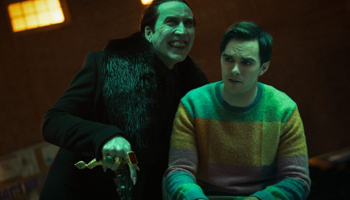 (from left) Dracula (Nicolas Cage) and Renfield (Nicholas Hoult) in Renfield, directed by Chris McKay.